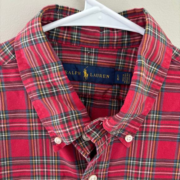 Ralph Lauren Men's Cotton Red Plaid Button Down Holiday Christmas Shirt Size L - Picture 2 of 8